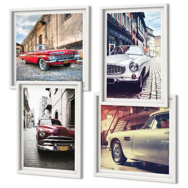Composizione di 4 quadri Auto d'epoca nelle città
