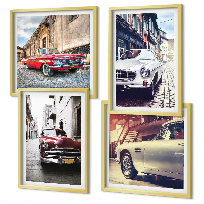 Composizione di 4 quadri Auto d'epoca nelle città
