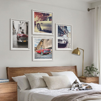 Composizione di 4 quadri Auto d'epoca nelle città