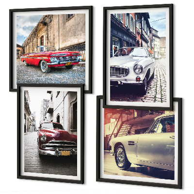 Composizione di 4 quadri Auto d'epoca nelle città