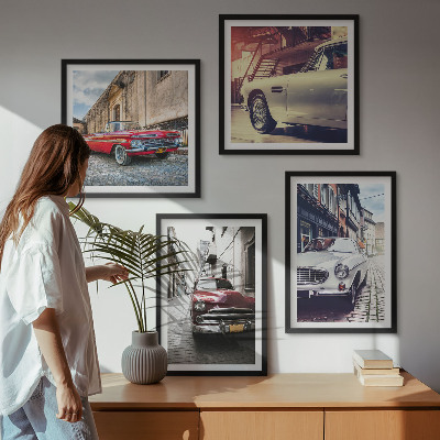 Composizione di 4 quadri Auto d'epoca nelle città