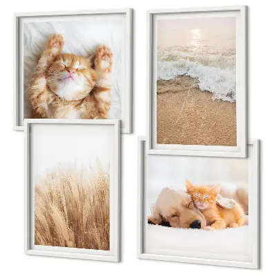 Polittico con cornice con stampa di gatti e cani carini in spiaggia