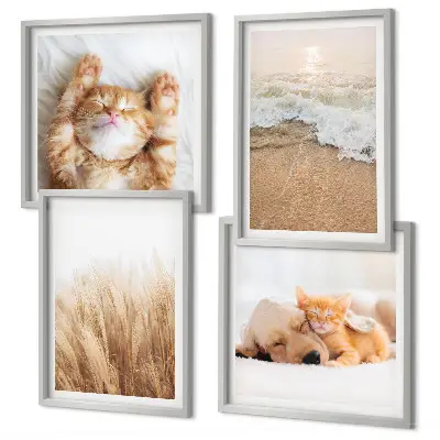 Polittico con cornice con stampa di gatti e cani carini in spiaggia