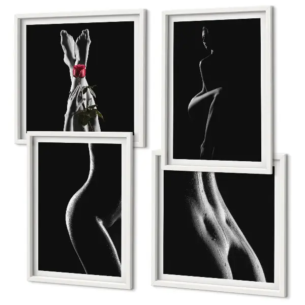 Galleria a parete con stampe di forme femminili in bianco e nero