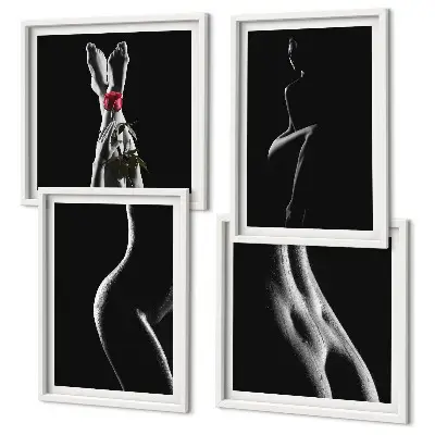 Galleria a parete con stampe di forme femminili in bianco e nero
