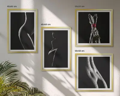 Galleria a parete con stampe di forme femminili in bianco e nero