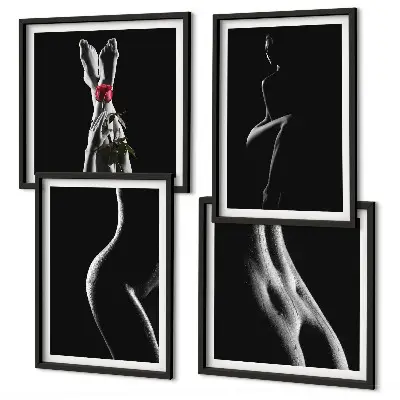 Galleria a parete con stampe di forme femminili in bianco e nero