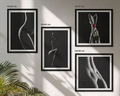 Galleria a parete con stampe di forme femminili in bianco e nero