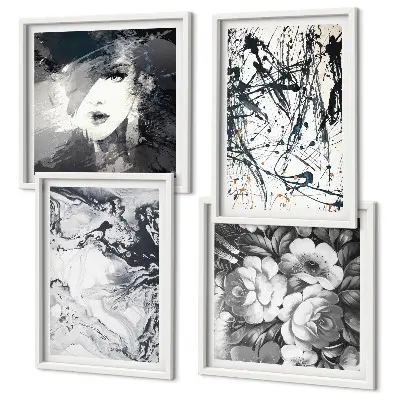 Galleria a parete con motivi astratti in bianco e nero
