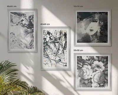 Galleria a parete con motivi astratti in bianco e nero