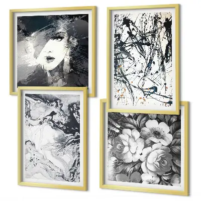 Galleria a parete con motivi astratti in bianco e nero