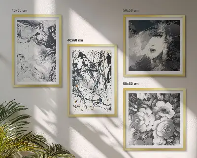 Galleria a parete con motivi astratti in bianco e nero