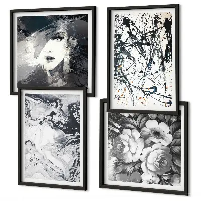 Galleria a parete con motivi astratti in bianco e nero