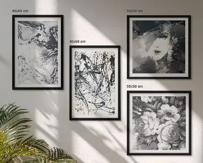 Galleria a parete con motivi astratti in bianco e nero
