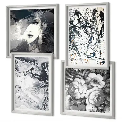 Galleria a parete con motivi astratti in bianco e nero