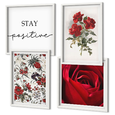 Composizione di 4 quadri iscrizione sui fiori di rose rosse