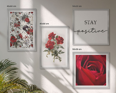 Composizione di 4 quadri iscrizione sui fiori di rose rosse