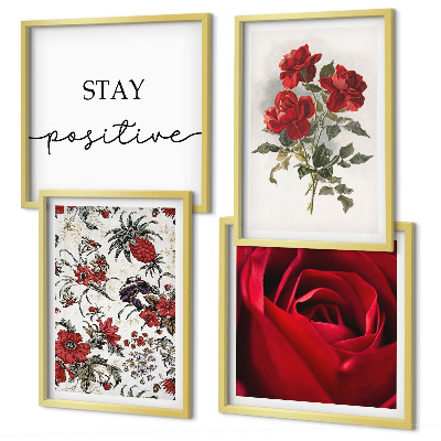 Composizione di 4 quadri iscrizione sui fiori di rose rosse