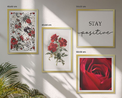 Composizione di 4 quadri iscrizione sui fiori di rose rosse