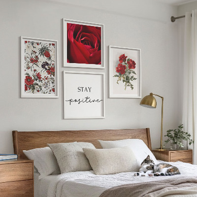 Composizione di 4 quadri iscrizione sui fiori di rose rosse