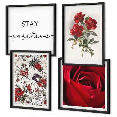 Composizione di 4 quadri iscrizione sui fiori di rose rosse