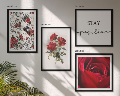 Composizione di 4 quadri iscrizione sui fiori di rose rosse
