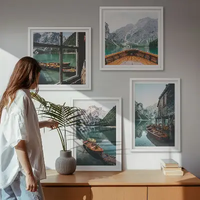 Quadro a parete casa sul lago di montagna a Łódź
