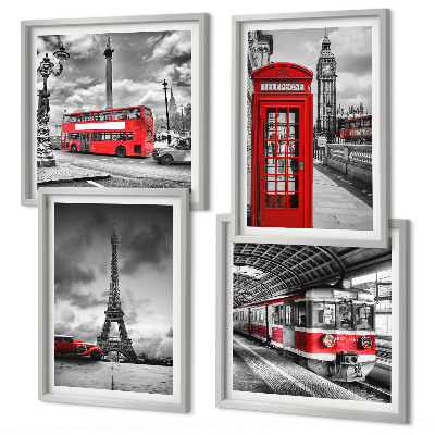 Polittico con cornice Città iconiche Londra Parigi ferrovia