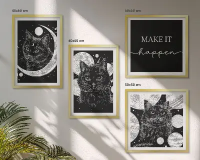 Galleria a parete con gatti neri luna e pianeta