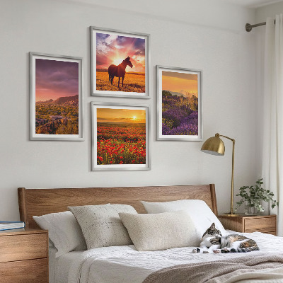 Galleria a parete Paesaggio montano, cavallo, lavanda