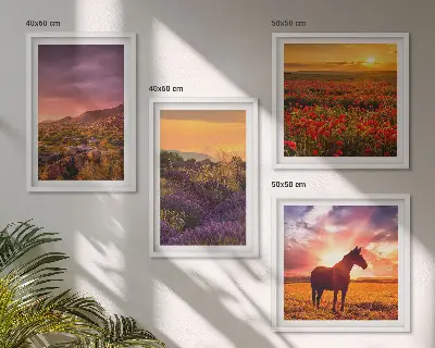 Galleria a parete paesaggio montano con cavallo e lavanda