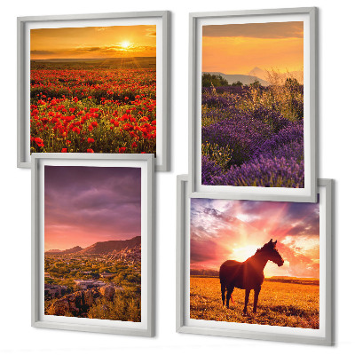 Galleria a parete Paesaggio montano, cavallo, lavanda