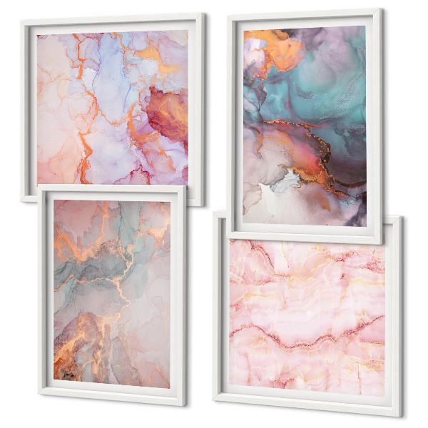 Composizione di 4 quadri Motivi astratti dai colori pastello