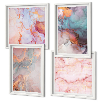 Composizione di 4 quadri Motivi astratti dai colori pastello