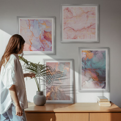 Composizione di 4 quadri Motivi astratti dai colori pastello