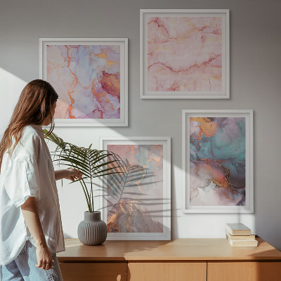 Composizione di 4 quadri Motivi astratti dai colori pastello