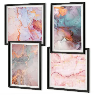Composizione di 4 quadri con motivi astratti dai colori pastello