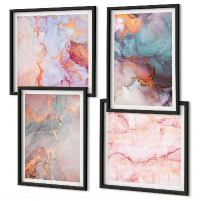 Composizione di 4 quadri Motivi astratti dai colori pastello