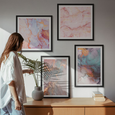 Composizione di 4 quadri Motivi astratti dai colori pastello