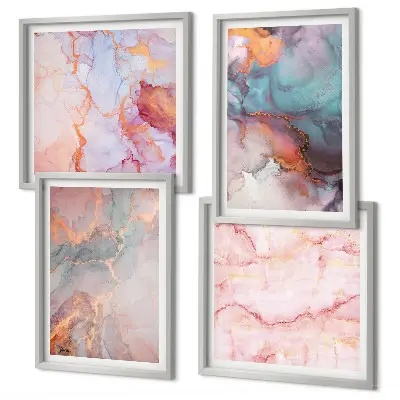 Composizione di 4 quadri con motivi astratti dai colori pastello