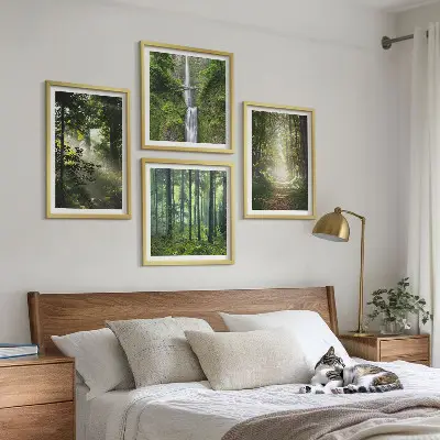 Foreste verdi raggi di luce quadro polittico con cornice