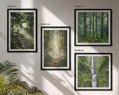 Foreste verdi raggi di luce quadro polittico con cornice