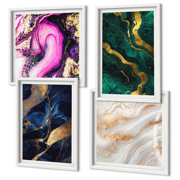Composizione di 4 quadri Marmo astratto con colori