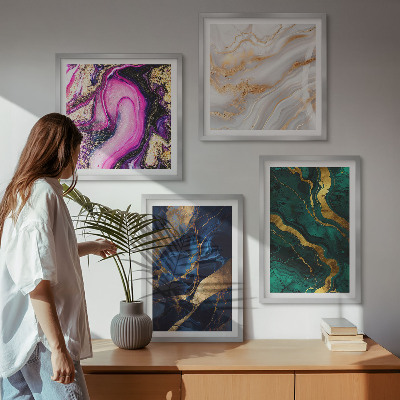 Composizione di 4 quadri Marmo astratto con colori