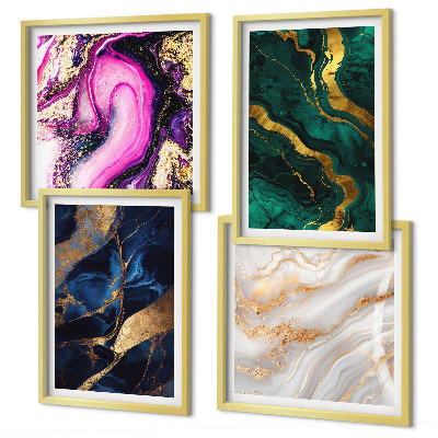 Composizione di 4 quadri Marmo astratto con colori
