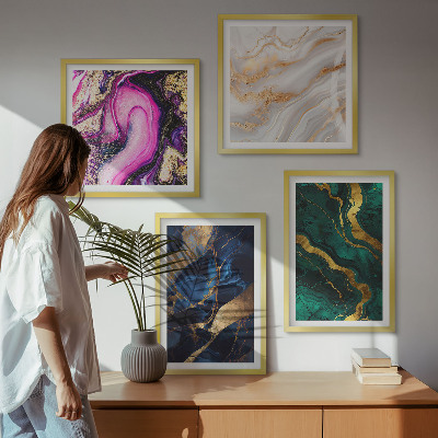 Composizione di 4 quadri Marmo astratto con colori