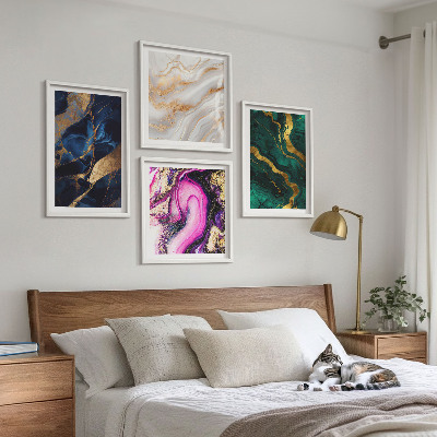 Composizione di 4 quadri Marmo astratto con colori