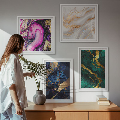 Composizione di 4 quadri Marmo astratto con colori