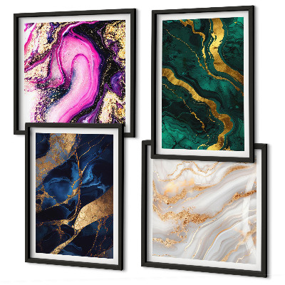 Composizione di 4 quadri Marmo astratto con colori