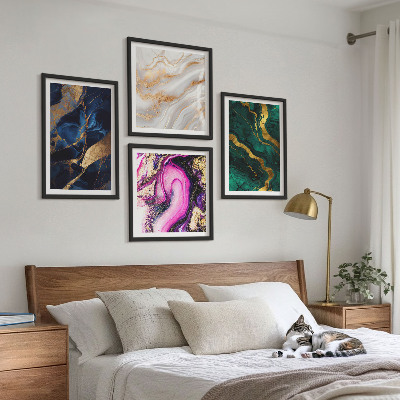 Composizione di 4 quadri Marmo astratto con colori
